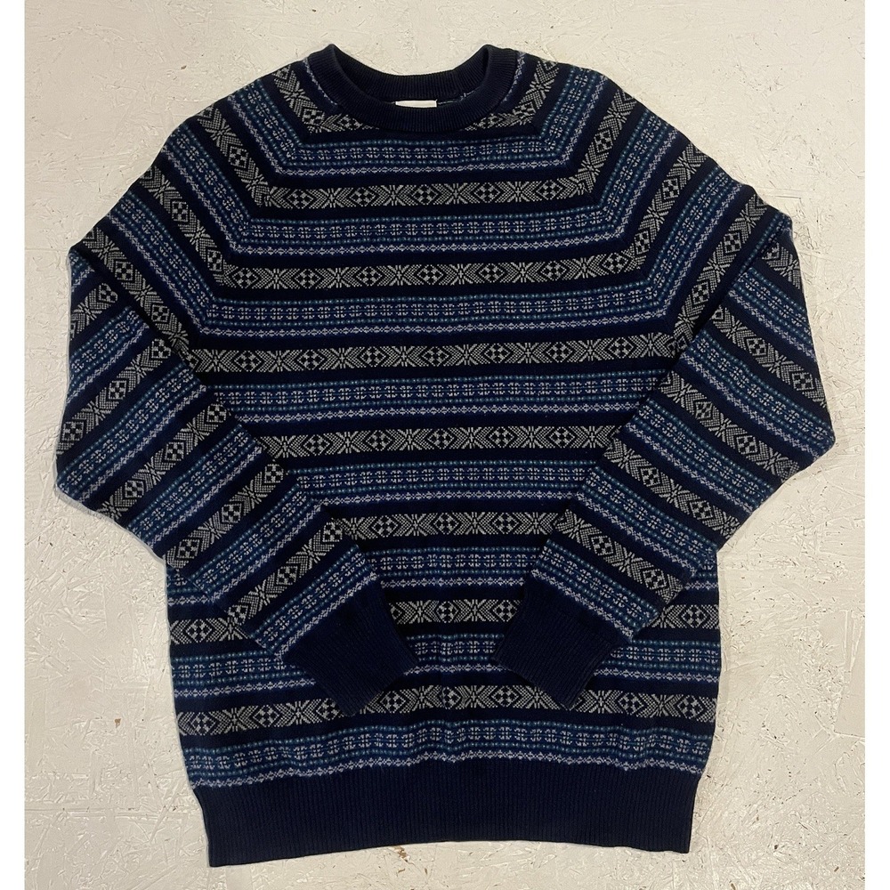 Old Navy Sweater Mens M Navy Blue Fair Isle Pullover Preppy Cozy Soft Nordic